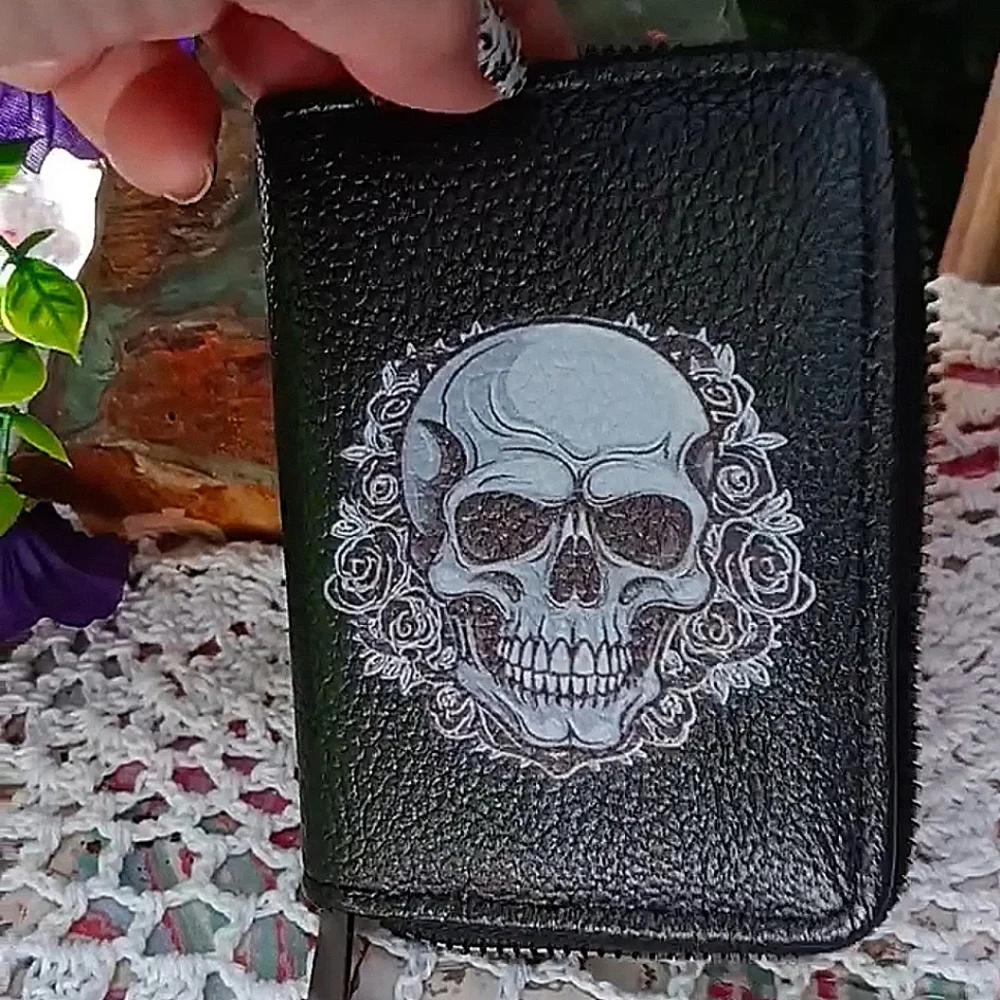 🆕VEGAN LEATHER GOTHIC SKULL WALLET WITH 12 CARD SLOTS:*GOTH *PUNK *STEAMPUNK